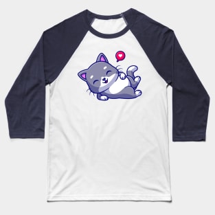 Cute Happy Cat Laying Cartoon Baseball T-Shirt